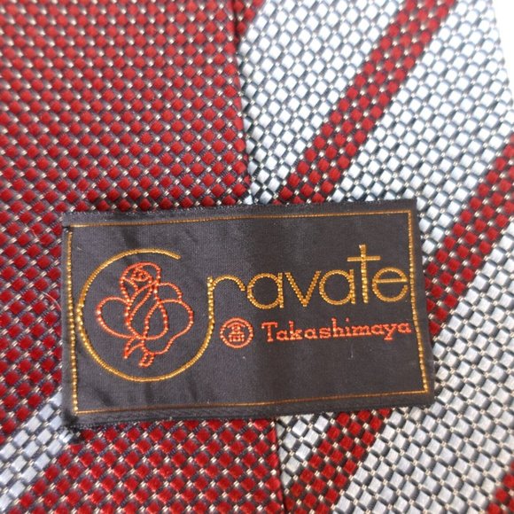 TAKASHIMAYA Men's Red Wine Light Blue Striped Neck Tie Business Classic Textured - Picture 7 of 13